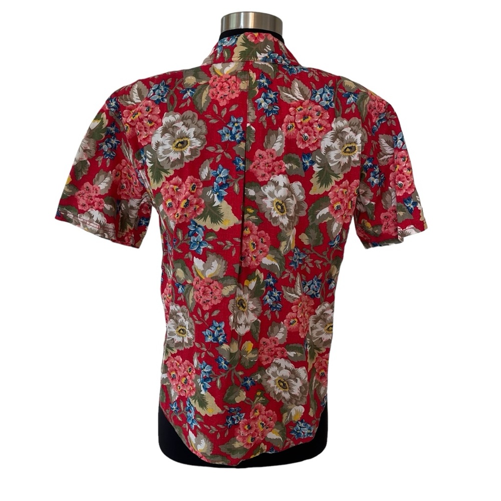 Vintage LizWear Petite red Hawaiian button down shirt short sleeve SP cotton - Picture 7 of 13